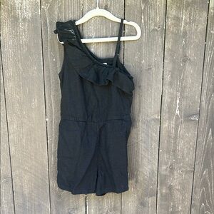 Black Ruffled Kids Linen Romper